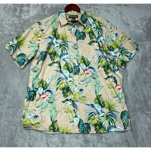Cooke Street Hawaiian Islands Men's L Beige Tropical Floral Hawaiian Shirt L1370